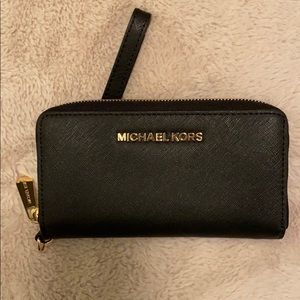 Michael Kors Black Leather Wristlet